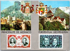 Postcard The Two Principalities of Europe Monaco and Liechtenstein castle stamp