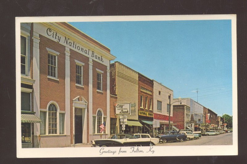 GREETINGS FROM FULTON KENTUCKY CITY NATIONAL BANK OLD CARS POSTCARD