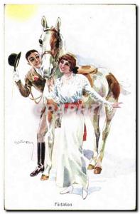 Old Postcard Horse Riding Equestrian Flirtation Female