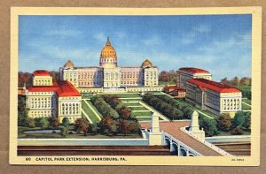 VINTAGE .01 LINEN POSTCARD - UNUSED - CAPITOL PARK EXTENSION, HARRISBURG, PA.