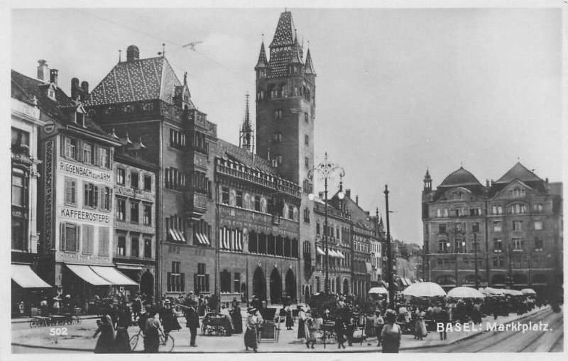 Marketplace,Basel, Switzerland, Early Real Photo Post Card