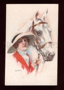 3015558 Lady & Head of White HORSE by USABAL vintage PC
