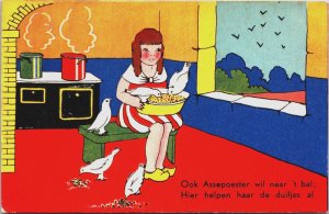 Cinderella Feeds the Pigeons Vintage Postcard C202