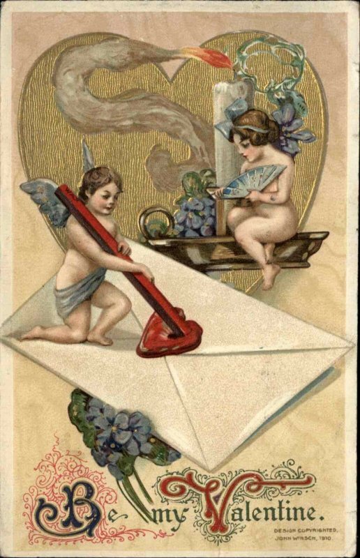 WINSCH VALENTINE Cupid Seals Letter w Wax FANTASY LOVELY ART c1910 PC 