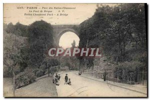 Postcard Old Paris Buttes Chaumont park the Brick Bridge