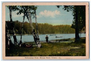 1940 Boating at Nottawasaga River Wasaga Beach Ontario Canada Postcard