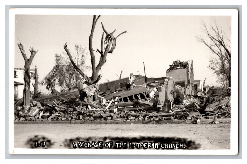 Vintage Postcard OK Tornado Damage Blackwell Oklahoma Lutheran Church RPPC