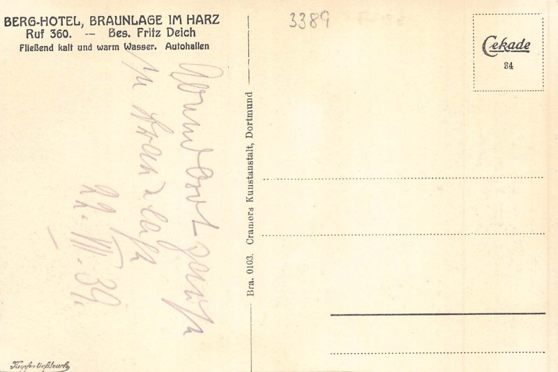 A175 Germany Berg Hotel Braunlage im Harz postcard