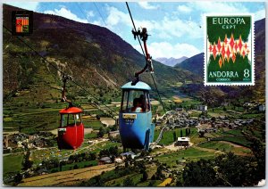 VINTAGE CONTINENTAL SIZE POSTCARD CABLE TRAMWAY VIEW AT VALLS OF ANDORRA FRANCE