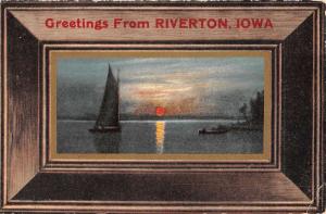 Riverton Iowa Sunset Waterfront Greeting Antique Postcard K88861