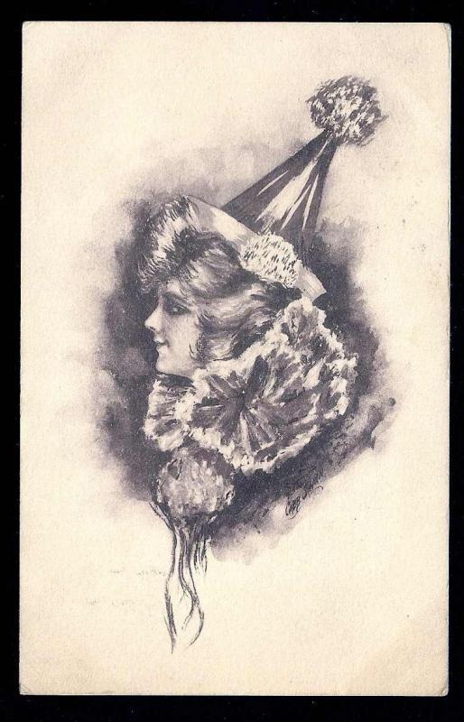 Lady in Clown Hat & Ruffled Collar s/Cobb Shinn used c1908