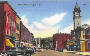 Montpelier Vermont 1940s Postcard Main Street Coca-Cola Sign Stores Cars