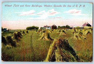 Postcard Wheat Field Farm Buildings Western Canada C.P.R. c1910 Vintage Antique