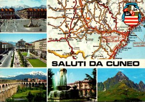 Italy Saluti da Cuneo Multi View and Map 1985