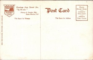 c1910 Postcard Main Cafe Interior, Sunset Inn, Santa Monica CA JD2
