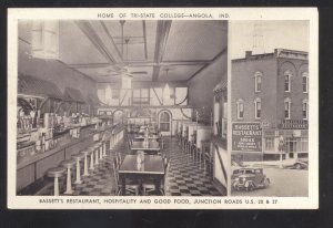 ANGOLA INDIANA BASSETT'S RESTAURANT INTERIOR VINTAGE ADVERTISING POSTCARD