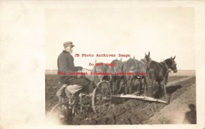 OK, Frederick? Oklahoma, RPPC, Farmer with Horse Drawn Machinery in Field