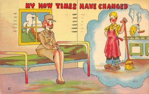 My How Times Have Changed Military Woman WWII Comic 1943 Vintage Postcard