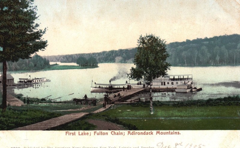 Adirondack Mountains NY-New York, First Lake, Fulton Chain, Ships Postcard