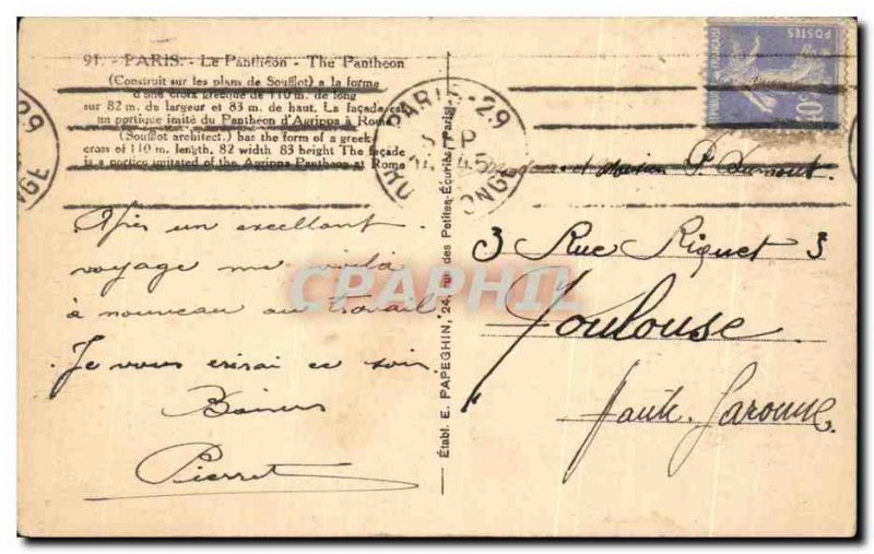 Old Postcard Paris Pantheon