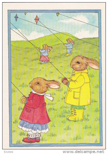 AS: Fly A Kite by Susan Whited LaBelle, Rabbits in a Meadow on a windy day, 1984