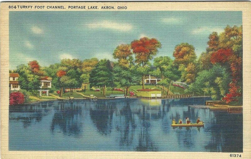 Vintage Postcard, Turkey Foot Channel, Portage Lake, Akron, Ohio 