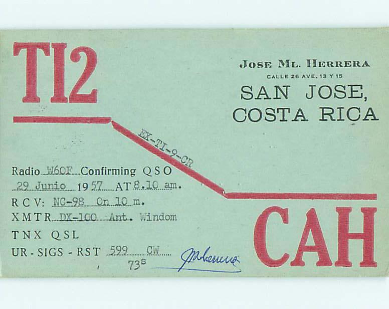 1957 vintage QSL HAM RADIO CARD San Jose COSTA RICA t1847