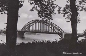 Nijmegen Waalbrug At Dusk Evening Holland Real Photo Postcard