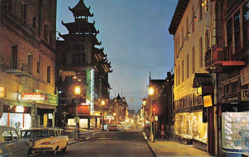 CHINATOWN San Francisco, CA Grant Avenue Street Scene Night View c1960s Postcard