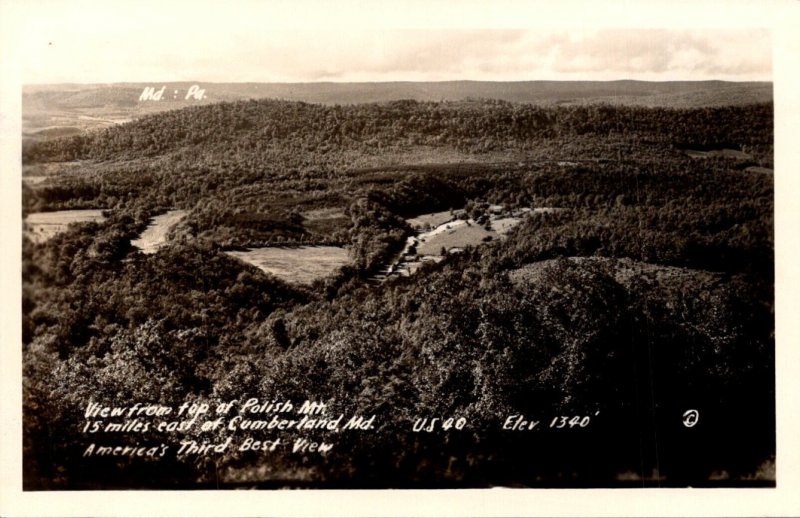 Maryland View From Top Of Polish Mountain East Of Cumberland Real Photo