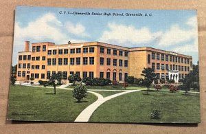 VINTAGE.01 LINEN POSTCARD UNUSED GREENVILLE SENIOR HIGH SCHOOL, GREENVILLE, S.C.