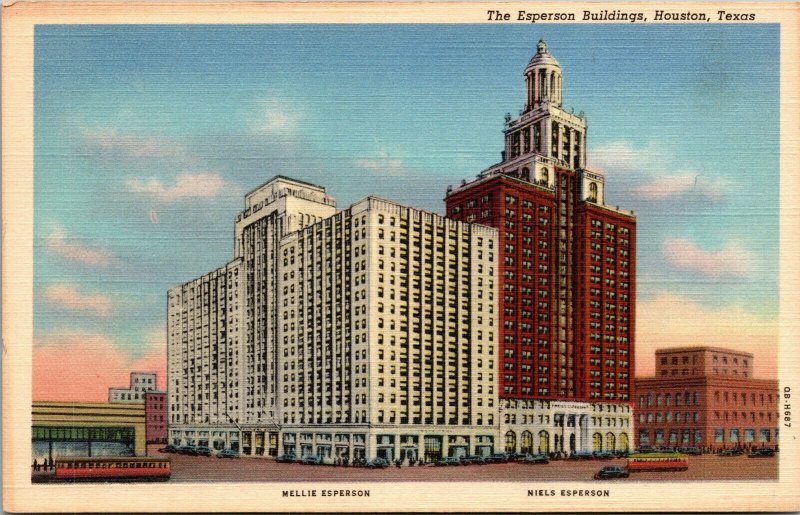 Vtg 1940s The Esperson Buildings Mellie Niels Houston Texas TX Unused Postcard