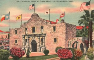 Vintage Postcard The Alamo Under Six Flags San Antonio Texas San Antonio Card