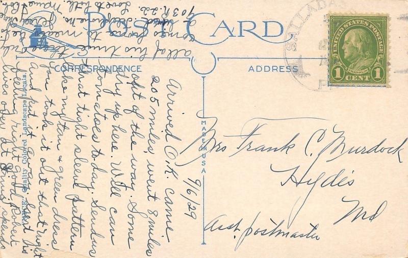 Salladasburg Pennsylvania~1929 Postmark~Rowboat on River~Moonlight~Postcard 