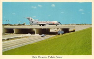 O'HARE AIRPORT Plane Overpass Chicago, IL Jet Airliner 1960s Vintage Postcard