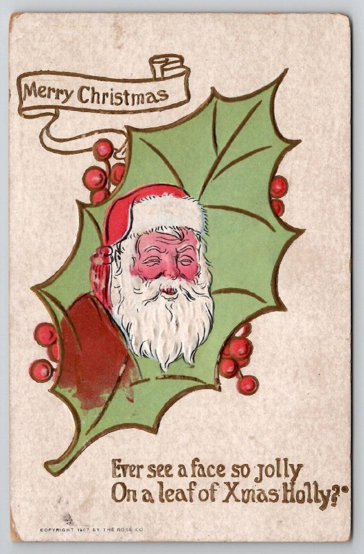 Christmas Jolly Face Santa Leaf 1907 Martinsburg To Hagerstown MD Postcard K27