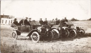 Russell Manitoba People Automobiles Three Cars Model T ?? Postcard H37 *as is