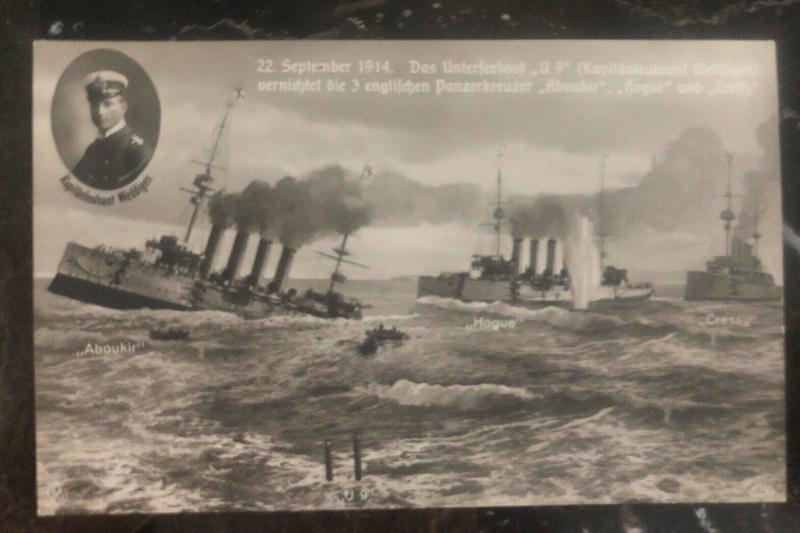 Mint Germany Picture Postcard U Boat Submarine U9 WW1 Capt Weddigen Battle