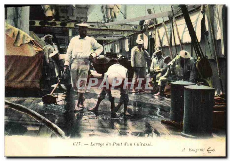 Old Postcard Boat War Washing the deck of a breastplate