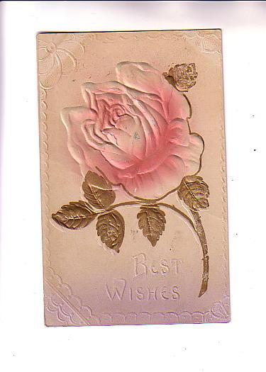 Silkscreened, Pink and Gold Rose, Best Wishes