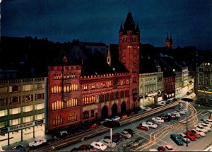 Switzerland Basel Market Place and Town Hall By Night 1972