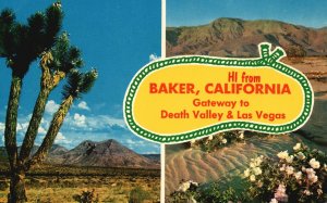 Vintage Postcard Hi From Baker California Gateway To Death Valley & Las Vegas CA