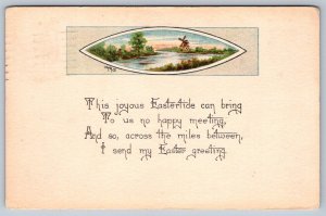 Joyous Eastertide, Rural Scene, Poem, Vintage 1924 Greetings Postcard