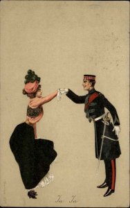 Soldier with Sword Elegant Uniform and Beautiful Woman Romance c1910 PC