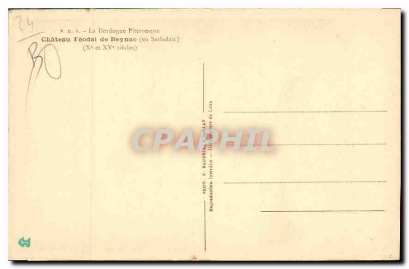 Old Postcard The Dordogne Picturesque Feodal Chateau Beynac in Sarlat