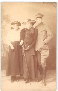 RPPC WWI Soldier & Family Edwardian Women 1910s Antique Photo Postcard