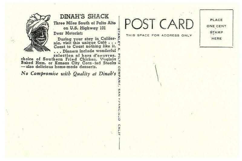 Dinah's Shack Restaurant Highway c1950s Palo Alto Postcard