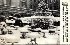 Vtg Chicago IL Jacques French Restaurant Winter Snow Dining Patio 1950s Postcard