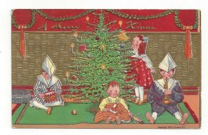 Postcard A Merry Xmas Children Presents Tree Standard View Embossed Card ©1908