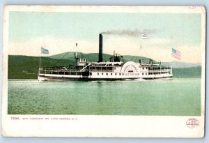 1906 Steamer Horicon Passenger Ship Flags Lake George New York Cancel Postcard